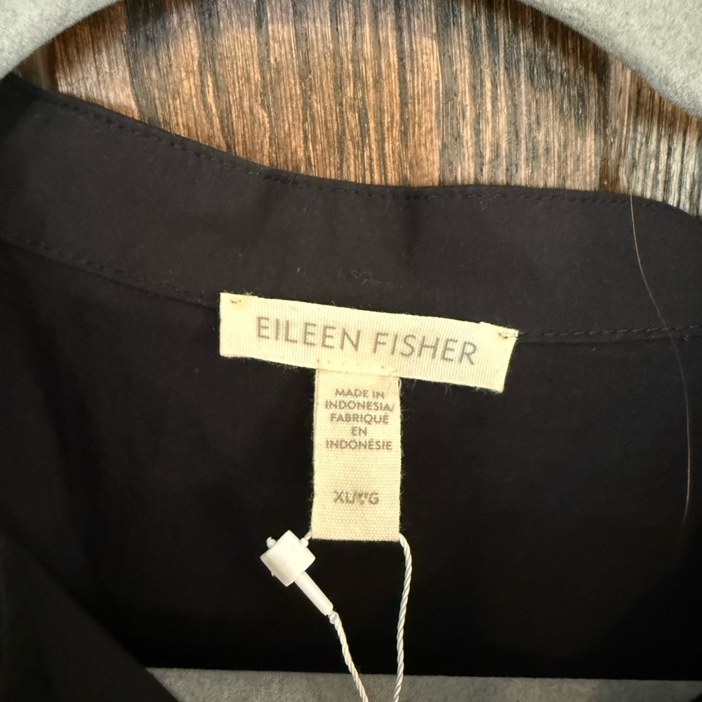 NWT Eileen Fisher Black Mandarin Collar Boxy Button-Up Shirt XL - Picture 3 of 10